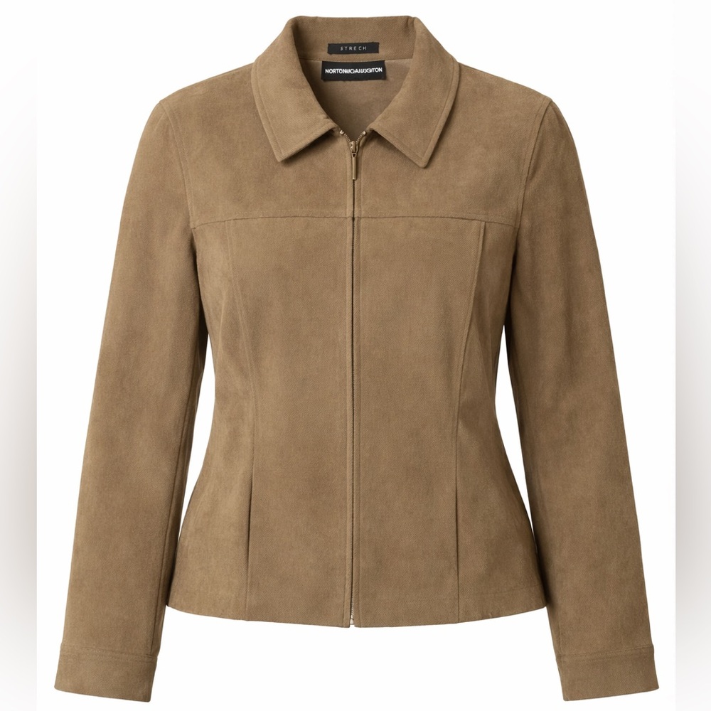 Norton McNaughton Stretch Faux Suede Jacket Women’s XL Olive Taupe Zip Front
